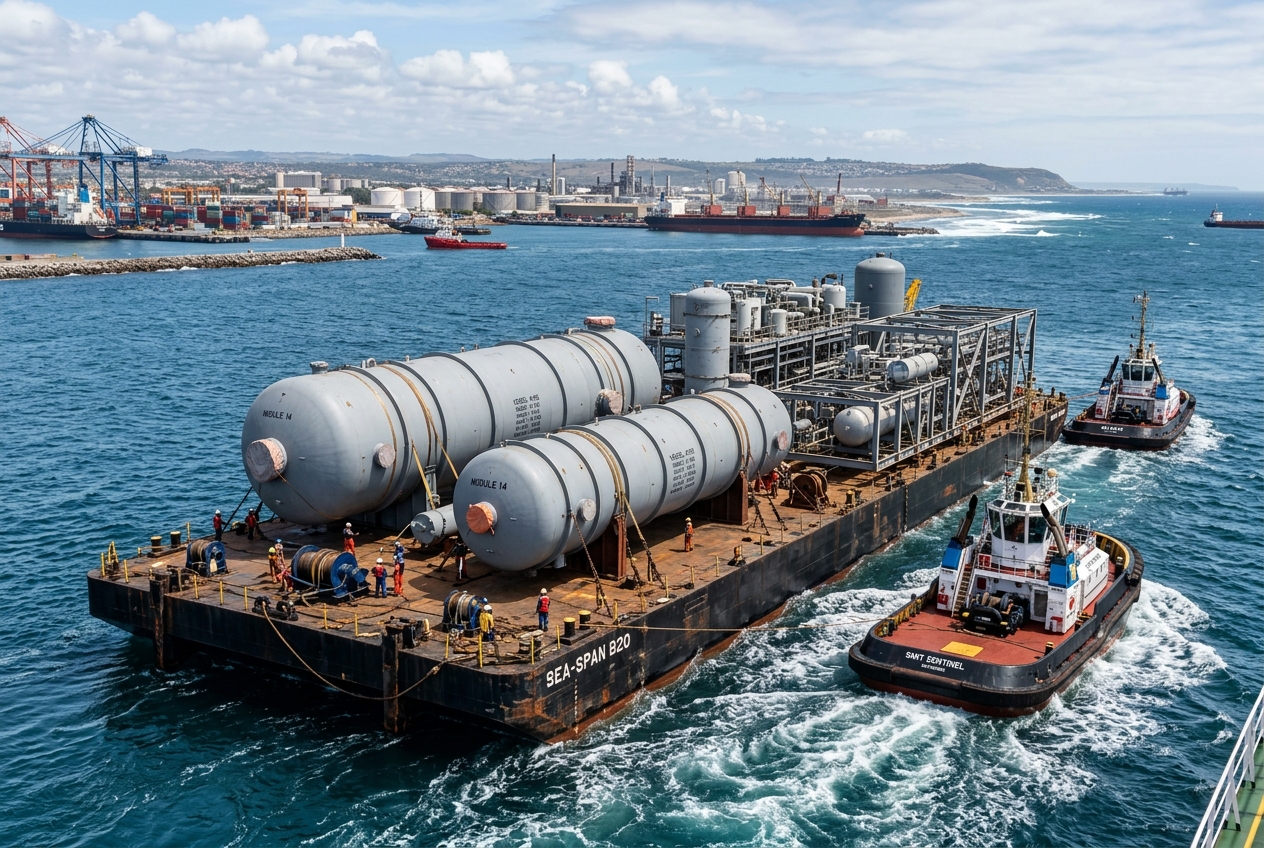 Coastal heavy lift barge and marine project transport
